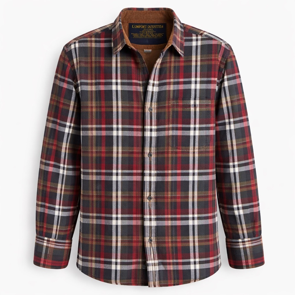 Comfort Outfitters Plaid Flannel Shirt XL 18 Red Black Gold Button Down Cotton